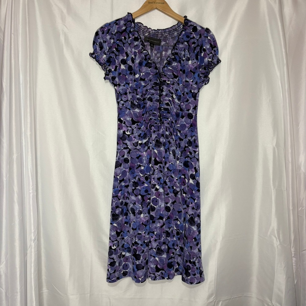 Connected y2k vintage Purple Abstract Floral Ruffle Sheath Dress 6P TN611047P